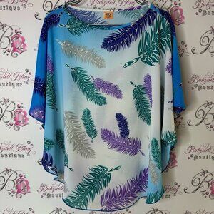 Northwest spirit coverup beach shirt blouse Vibrant Feather Print Blouse